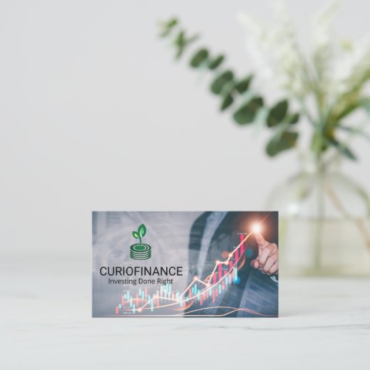 事業家が金融図を引く 名刺 (スタンド正面)