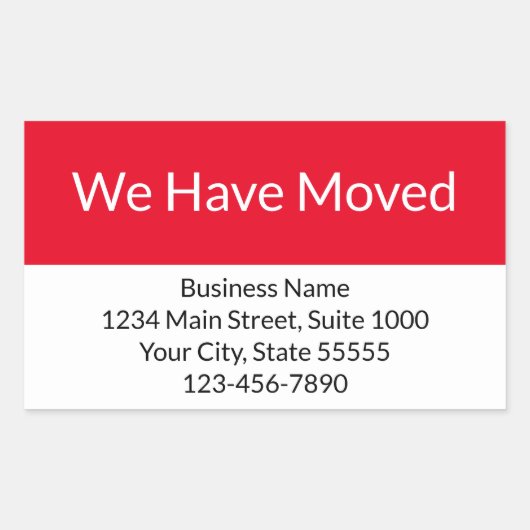 事業発表を移転した赤と白 長方形シール (正面)