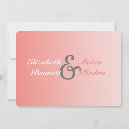 二か国語の珊瑚のグラデーションな結婚式招待状 招待状 (裏面)