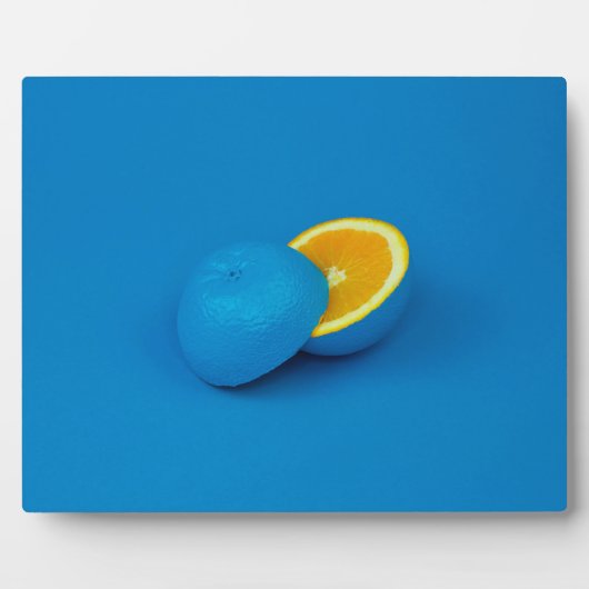 二つに切った青いレモン フォトプラーク (正面)
