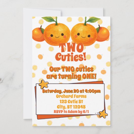 二つのかわいこちゃんツインの誕生日 招待状 (正面)