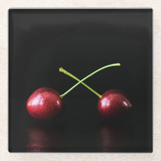 二つのさくらんぼcoastercna ガラスコースター (正面)