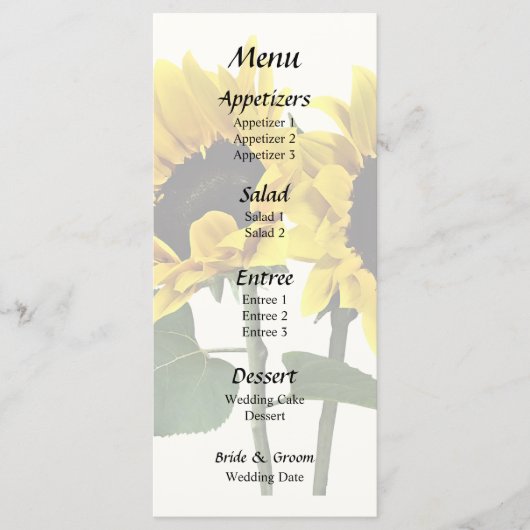 二つのひまわり一方がもう一方を見下ろす メニュー (正面)