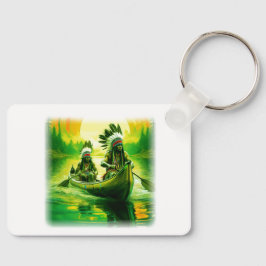 二つのインディアンが湖でボートをしている キーホルダー