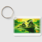 二つのインディアンが湖でボートをしている キーホルダー (裏面)