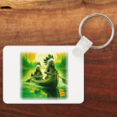 二つのインディアンが湖でボートをしている キーホルダー (正面)