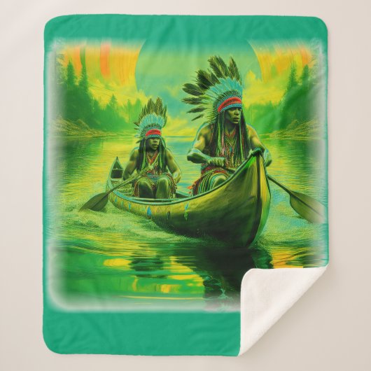 二つのインディアンが湖でボートをしている シェルパブランケット (正面)