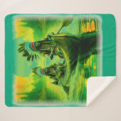 二つのインディアンが湖でボートをしている シェルパブランケット (正面(横))