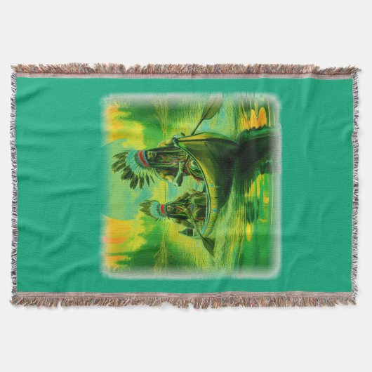 二つのインディアンが湖でボートをしている スローブランケット (正面)