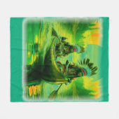 二つのインディアンが湖でボートをしている フリースブランケット (正面(横))