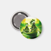 二つのインディアンが湖でボートをしている マグネット (正面/裏面)