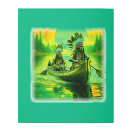 二つのインディアンが湖でボートをしている メタルプリント