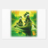 二つのインディアンが湖でボートをしている ラッピングペーパーシート (正面3)