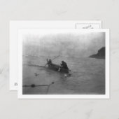 二つのインディアン魚釣りオンレイククキノーオンカヌー ポストカード (正面/裏面)