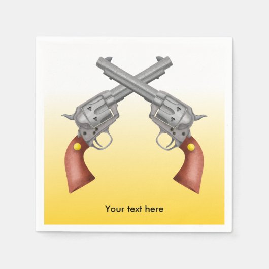 二つのクロスした西の拳銃 スタンダードカクテルナプキン (正面)