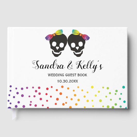 二つのスカル花嫁と紙吹雪レズ結婚ビアン ゲストブック (正面)