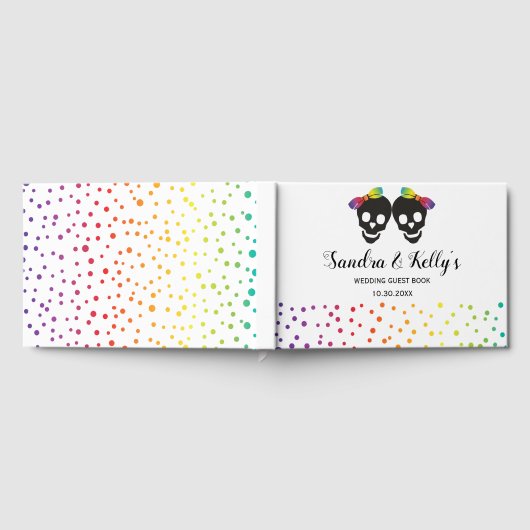 二つのスカル花嫁と紙吹雪レズ結婚ビアン ゲストブック (全面)