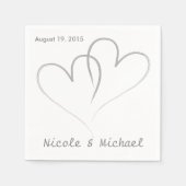 二つのハートが結婚紙ナプキンを絡め合った。 スタンダードカクテルナプキン (正面)