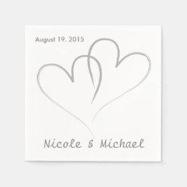 二つのハートが結婚紙ナプキンを絡め合った。 スタンダードカクテルナプキン