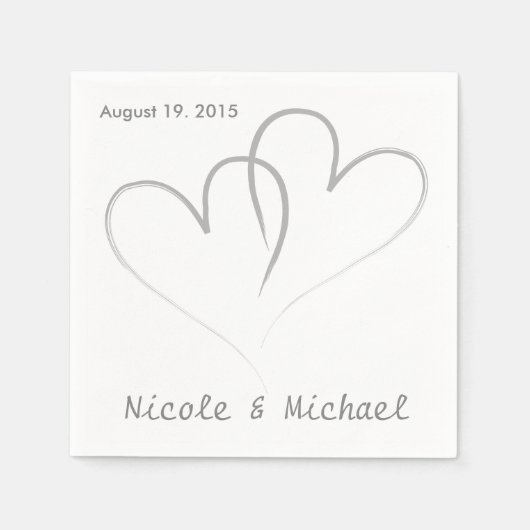 二つのハートが結婚紙ナプキンを絡め合った。 スタンダードカクテルナプキン (正面)