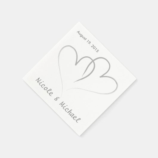 二つのハートが結婚紙ナプキンを絡め合った。 スタンダードカクテルナプキン (角)