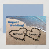 二つのハートの砂のサマーウェディング招待状 招待状 (正面/裏面)
