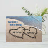 二つのハートの砂の夏の結婚式招待状 招待状 (スタンド正面)