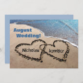 二つのハートの砂の夏の結婚式招待状 招待状 (正面/裏面)