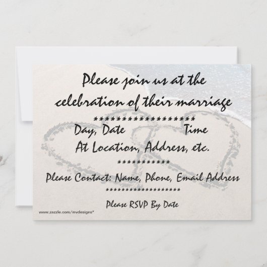 二つのハートの砂浜ウェディング招待状 招待状 (裏面)