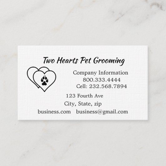 二つのハートは動物を愛するペットビジネス 名刺 (正面)