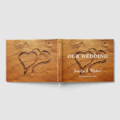 二つのハートイン砂新郎新婦ビーチ結婚式ゲスト ゲストブック (全面)