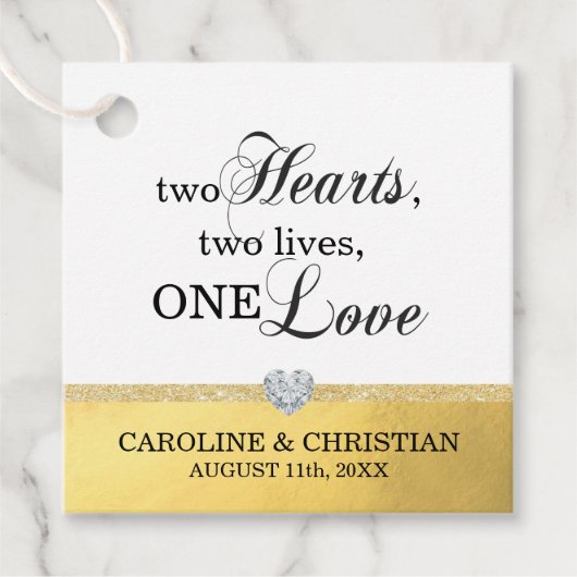 二つのハートツーライフワンラブホワイト金ゴールド結婚ズ フェイバータグ (正面)