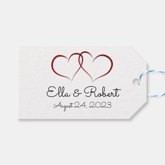 二つのハートモノグラムのギフトラベル ギフトタグ (正面(横))