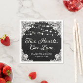 二つのハートワンラブブラックシャルボ結婚ード スタンダードカクテルナプキン (インサイチュ)
