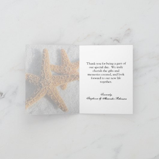 二つのヒトデの砂浜での結婚式 サンキューカード (内部)