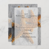 二つのヒトデの砂浜での結婚式 出欠カード (正面/裏面)