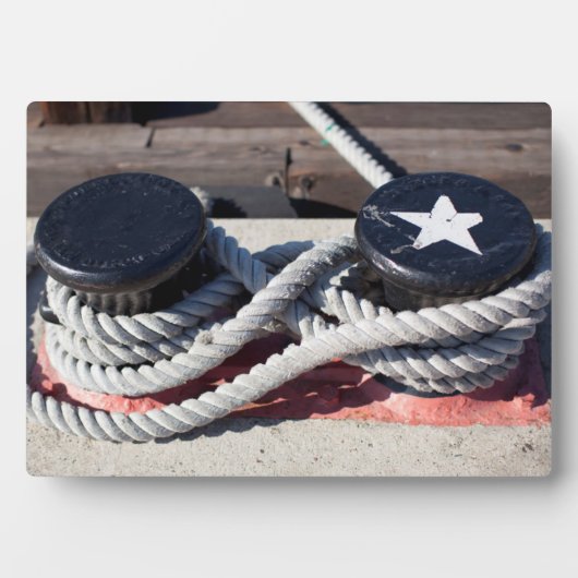 二つのボラードに結んだロープ フォトプラーク (正面)