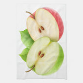 二つのリンゴの半分 キッチンタオル (縦)