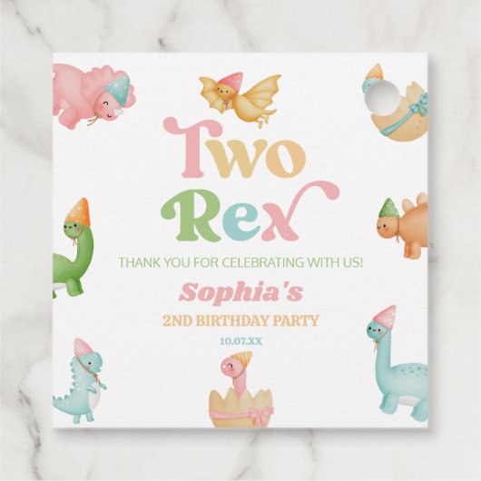 二つのレックス恐竜の二番目の誕生日パーティー フェイバータグ (裏面)
