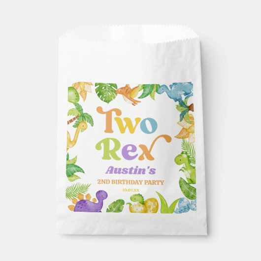 二つのレックス恐竜の二番目の誕生日パーティー フェイバーバッグ (正面)