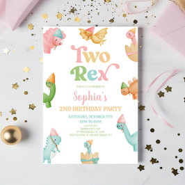 二つのレックス恐竜の二番目の誕生日パーティー 招待状