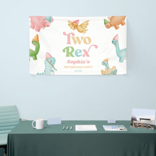 二つのレックス恐竜の二番目の誕生日パーティー 横断幕 (トレードショー)
