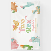 二つのレックス恐竜の二番目の誕生日パーティー 横断幕 (縦)