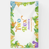 二つのレックス恐竜の二番目の誕生日パーティー 横断幕 (縦)
