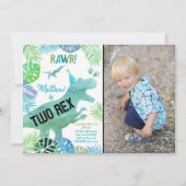 二つのレックス恐竜の緑の誕生日 招待状 (正面)