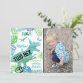 二つのレックス恐竜の緑の誕生日 招待状 (スタンド正面)