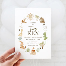 二つのレックス恐竜2nd誕生日招待状 招待状