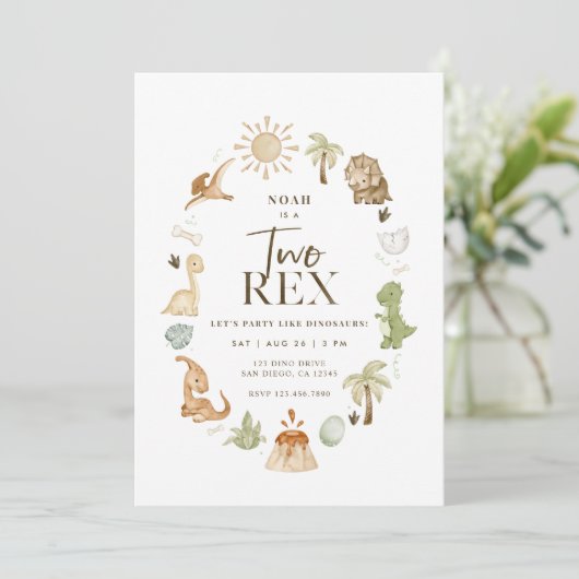 二つのレックス恐竜2nd誕生日招待状 招待状 (スタンド正面)