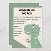 二つのレックス誕生日招待状かわいいディノマイト少年 招待状 (正面/裏面)