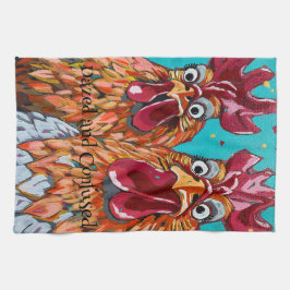 二つの予測できなルースター キッチンタオル